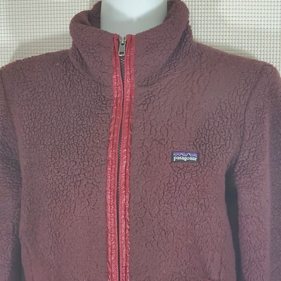 Patagonia Jacket Womens XS Deep Pile Fleece Full Zip Dark Red Maroon Sherpa - Picture 2 of 10